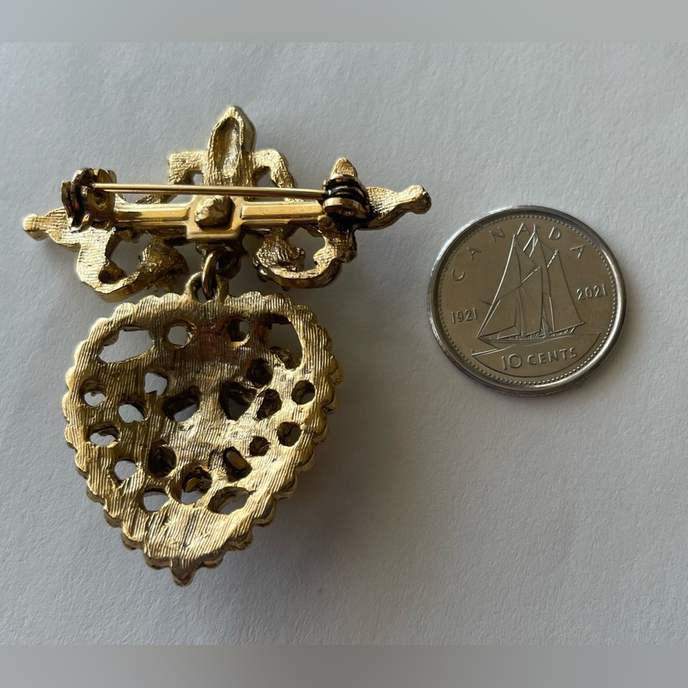 Vintage Gold and Red Heart Brooch - Picture 3 of 4
